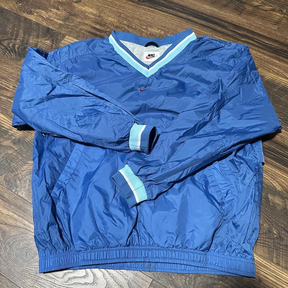 Vintage Nike Jacket Womens Large 12-14 Blue Center Swoosh WIndbreaker Mesh